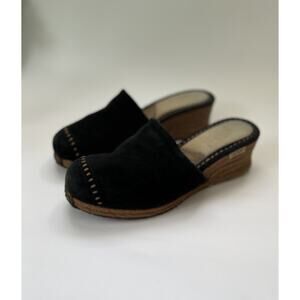 Ugg Womens Y2K Mule Sz 6 Black Suede Wedge Heel Slip On Shoe Shearling Sherpa